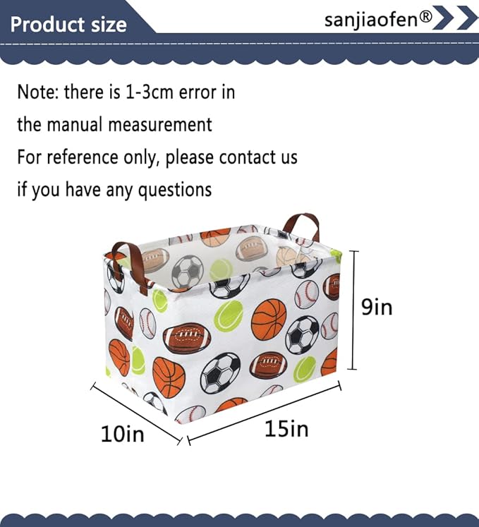 Sanjiaofen Rectangular Basketball Baskets,Football Basket Organizer.Baseball Basket with Handles.Basketball Bins,Clothers,Books,Kid's Gifts Storage. (Ball)