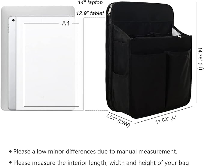 Yoillione Nylon Backpack Organizer Insert for Men and Women, Lightweight Travel Rucksack Insert with High Capacity, Large Bag Organizer with Zipper Pockets