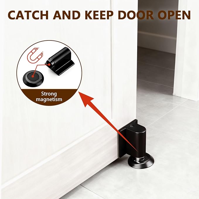 2026 New Magnetic Door Wedge Stopper No Drill Invisible Heavy Duty Zinc Alloy Door Wall Protector Wide Compatibility Bottom of Door Keep Doors Open Black Durable Easy Installation