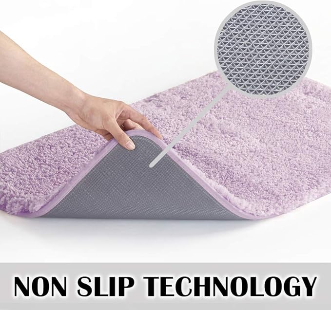 Suchtale Non Slip Shaggy Microfiber Bath Mat (16 x 24, Lavender) Absorbent, Plush, Thick, Machine Washable