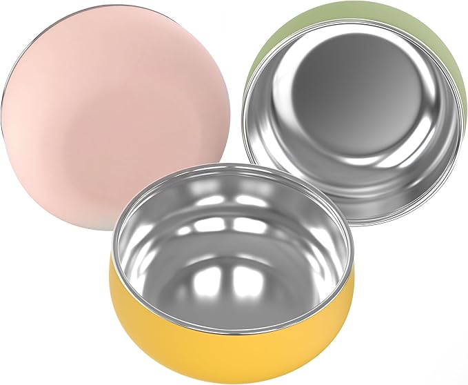 Bella's Friends Stainless Steel Baby Bowls with Silicone Sleeve 3 Pack, 5” for Toddlers Kids Feeding, Non-Slip, Non-Toxic, Mess-Free, Dishwasher Safe, Fit High Chair Size