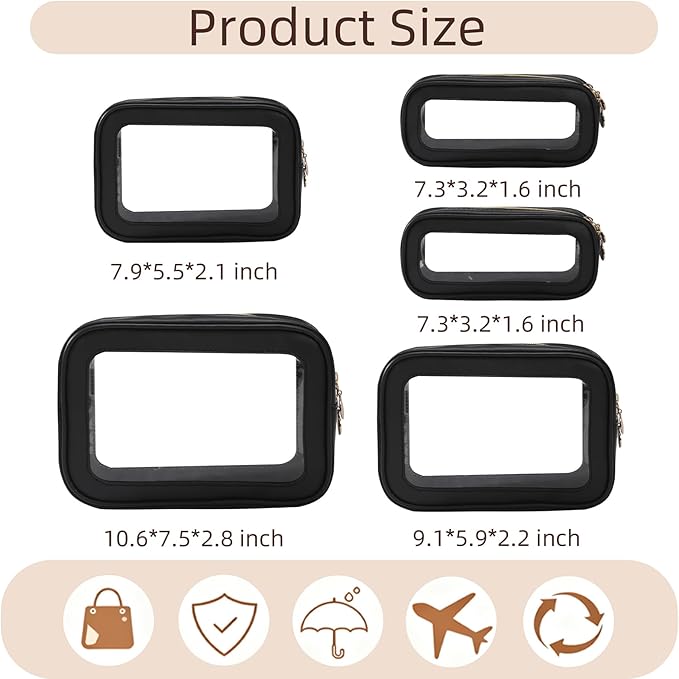 5PCS Diaper Bag Organizer Pouch Set，Clear Organizer Bags,TSA Approved Toiletry Bag,Clear Waterproof Cosmetic Bags with Zipper,Purse Organizer Pouches,Travel Organizer Bags for Woman and Kids