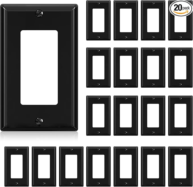 AIDA 1-Gang Decorative Receptacle Wall Plate,Standard Size Decorator Covers, Unbreakable Polycarbonate Faceplates for Decorator Device, UL Listed, Screws Included (20 Pack, Glossy Black)
