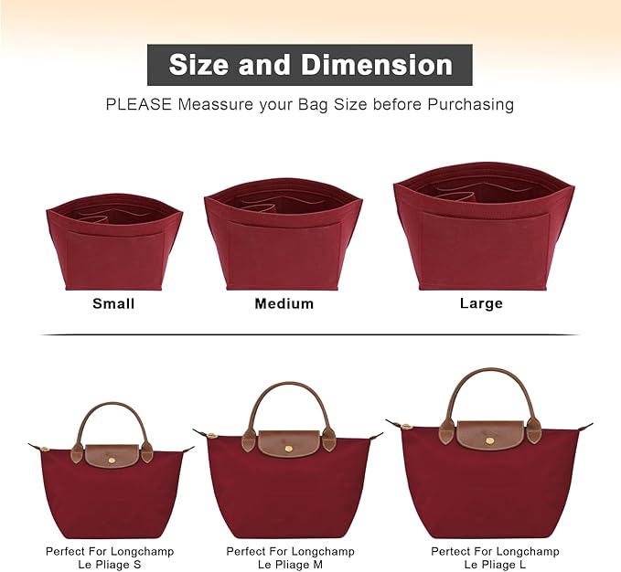 Felt Purse Organizer Insert for Longchamp Le Pliage L Handbag Insert (Vine Red, Large)