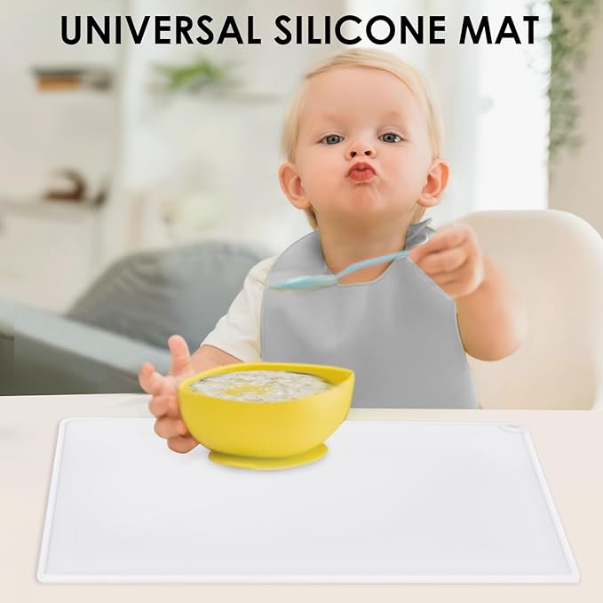 Translucent Silicone Placemats for Toddlers-Kids Dinner Placemat Reusable Portable Food Mat for Travel and High Chairs with Raised Edges Heat Resistant for Silicone Mat(1 Pack 19.7" x 15.7")