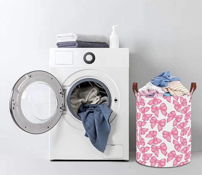 Laundry Hamper,Laundry Basket,Baby Nursery Hamper,Waterproof Storage Bin,Clothes Organizer Basket,Room Decor(Big Bowknot)