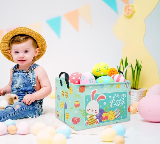 TIBAOLOVER Rectangular Easter Basket Baby Storage Basket Cute Kids Toy Storage Bin Organizer Shelf Book Basket Room Decor(Happy Easter)