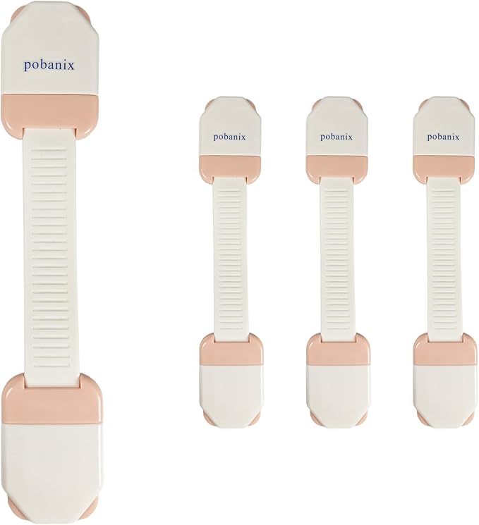 Soft Strap Child Safety Locks Non-Adjustable, Flexible Cabinet & Drawer Latches for Baby & Pet Proofing, No Tools, Fits Toilet Lid, Closet, Kitchen Cupboards & More (Pink 4Pack)