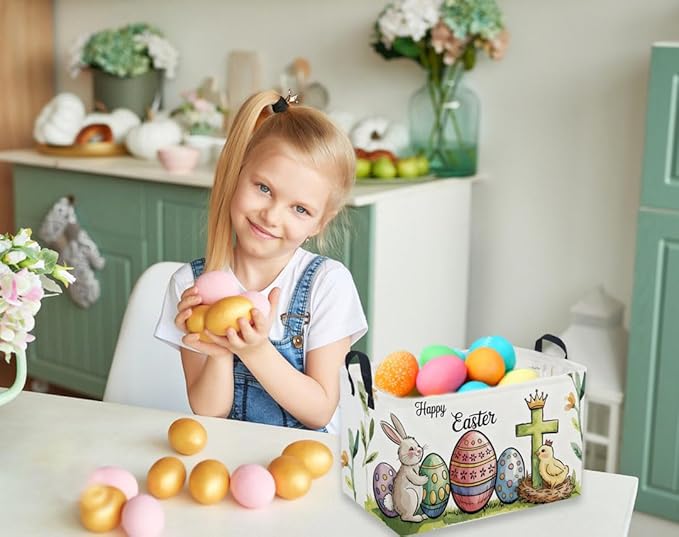 Sanjiaofen Rectangular Easter Baskets, Eggs Basket for Kids.Bunny Basket with Handles.Boys and Girls,Bunny Eggs Decor,Books,（ Easter