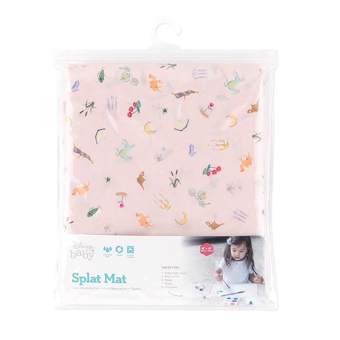Bumkins Disney Baby Splat Mat for Under High Chair, Babies Toddlers Eating Mess Mat, Waterproof Reusable Cloth for Arts and Crafts, Playtime Mat for Kids, Floor or Table 42inx42in, Princess Magic Pink