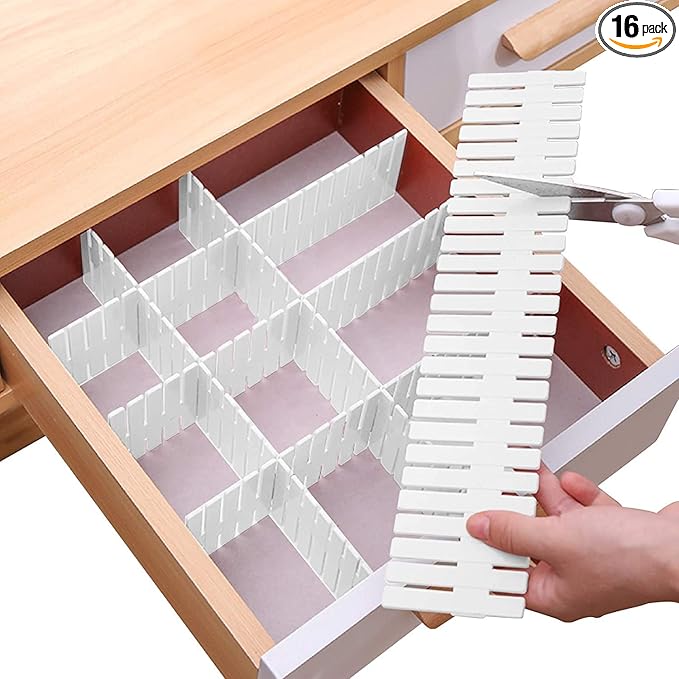 Drawer Divider Adjustable DIY Storage Organizer Separator for Tidying Clutter Cutlery Underwear Socks Clothes Dresses Desk & Box in Kitchen Bathroom Bedroom Office (Cut at Will)