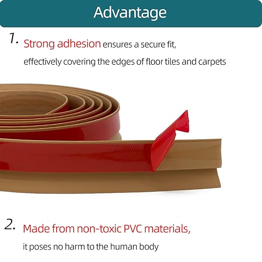 Tintvent Carpet Floor Transition Strip, Self-Adhesive Carpet to Tile Transition Edging Trim Suitable for Door Threshold/Wood Floor, Cover Height Within 5mm – Brown(10Ft)