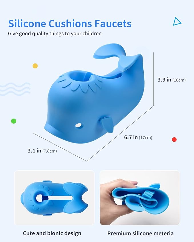 Mandoo Faucet Cover Bathtub Baby, Bath Spout Cover for Baby, Bath Faucet Cover for Kids, Tub Spout Cover Bathtub Faucet Cover Kids Safety, Protection Baby Universal Bath Silicone Toys Whale Blue