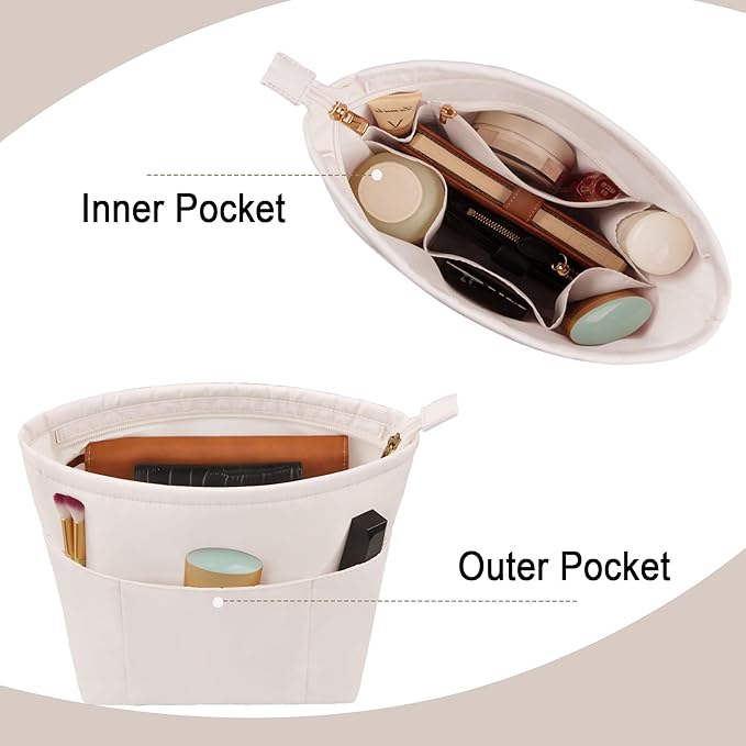 Vercord Purse Insert Organizers for Petite Tote Bag Organizer Insert Inside Handbag Shaper with Zipper Beige