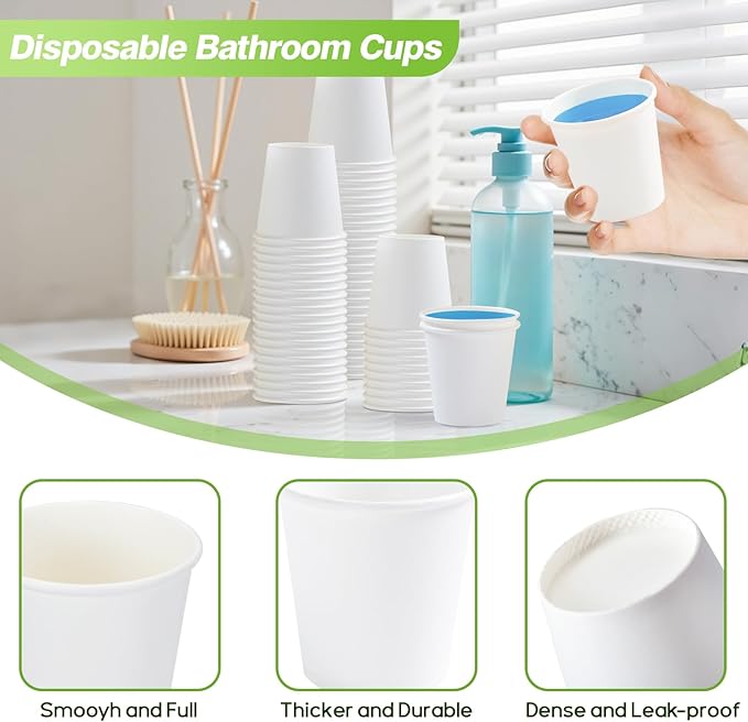 Huifany 100 Pack 3 oz Paper Cups, Disposable Bathroom Cups, Small Mouthwash Cup White Paper Drinking Cup for Party,Picnic,Travel and Events