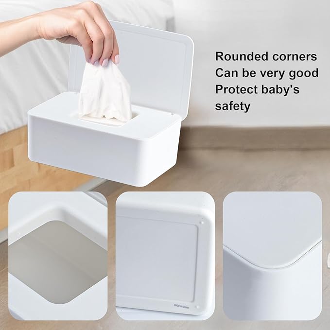 QBXMY7 2Pcs Diaper Wipes Dispenser, Refillable Wipe Container, Wipe Container with Sealing Design Lid, Keep Wipes Fresh,Wet Wipes Cases (White/Black)