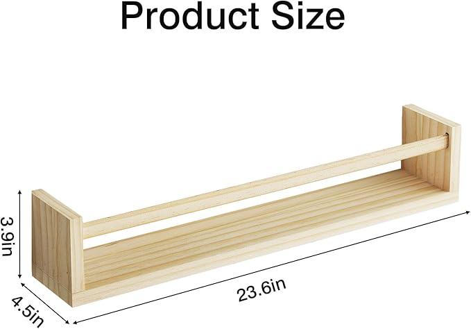 Fixwal Nursery Book Shelves, 23.6 Inch Floating Bookshelves for Wall Set of 4, Baby Nursery & Playroom Decor, Solid Wood Wall Mounted Shelves for Books and Toys Storage (Natural Wood)