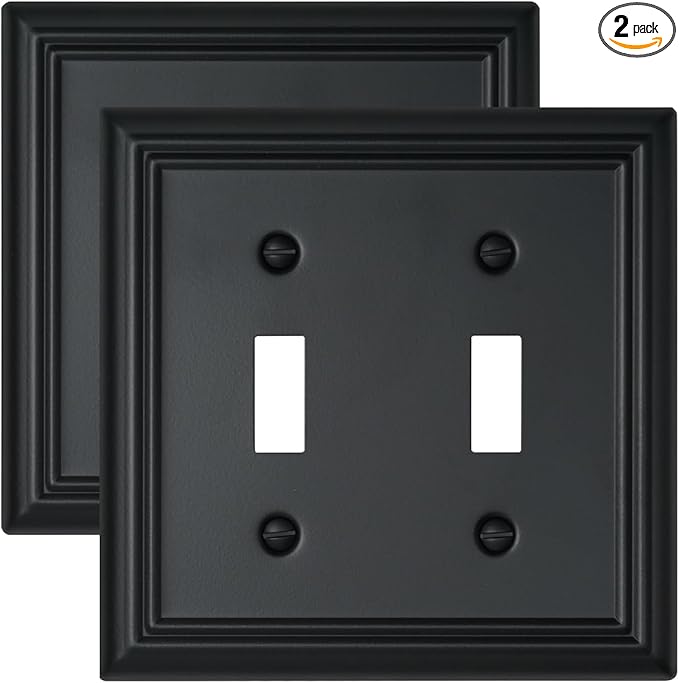2-Pack Double Toggle Wall Plates, Durable Metal Light Switch Covers, Decorative Switch Plate Covers with Black Finish, 4.96''*4.88'', Midsize