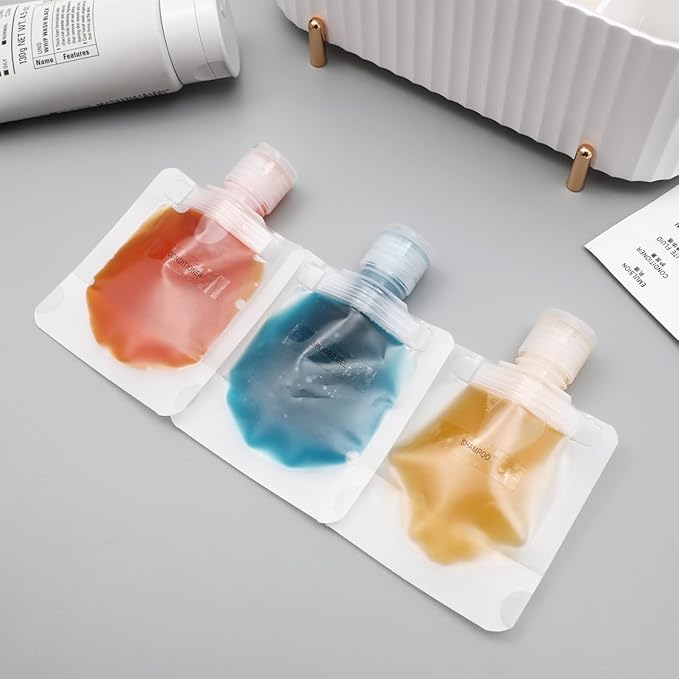 KALLORY Refillable Lotion Bags 15Pcs 30Ml Travel Pouches for Cosmetic Sub-Packing Squeezable Sample Containers for Essence Creams Moisturizers and Toiletries
