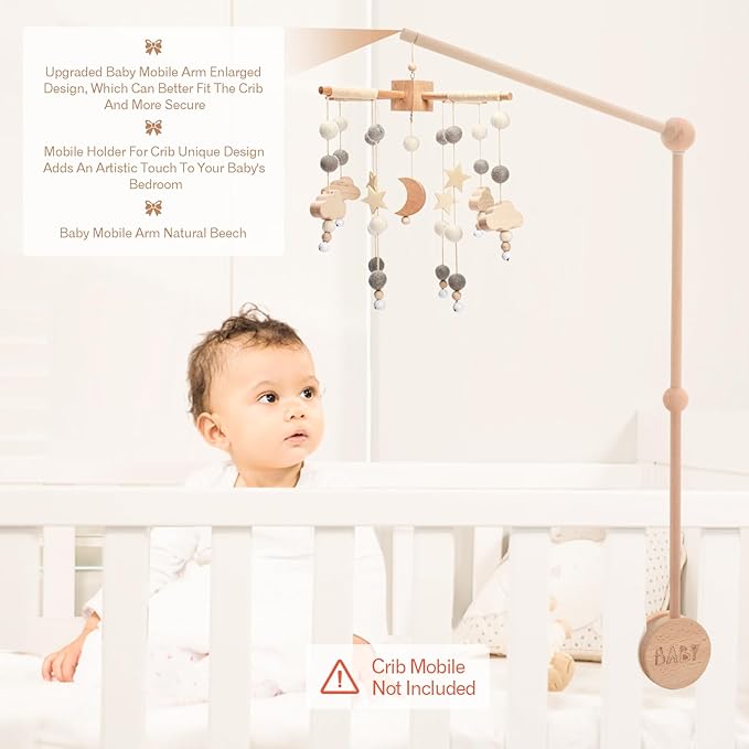 Baby Crib Mobile Arm Holder 36 Inch Large Version Baby Mobile Holder Arm Baby Room Decoration Attachment Safe Anti Slip Mobile Arm for Crib Baby Mobile Hanger