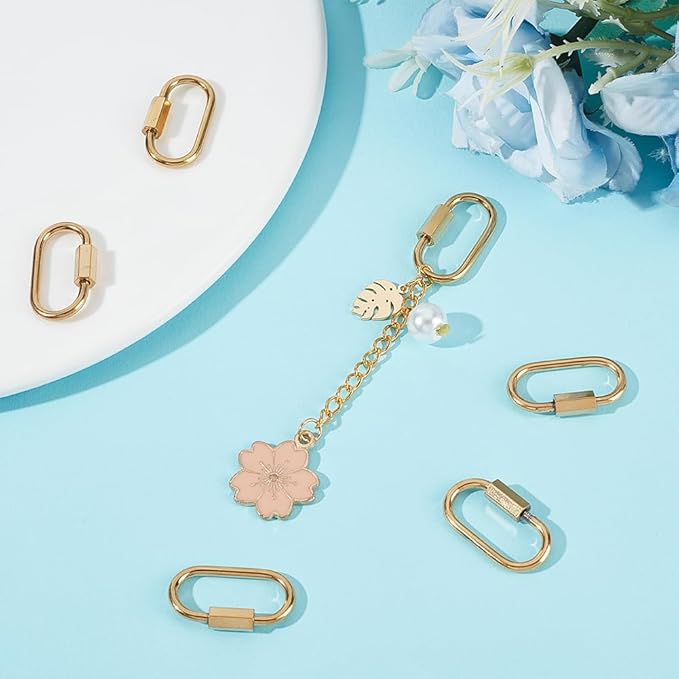 UNICRAFTALE 6 Golden Oval Screw Lock Carabiner Clips, Stainless Steel Keychain Hooks for Jewelry Making, Handbag Accessory