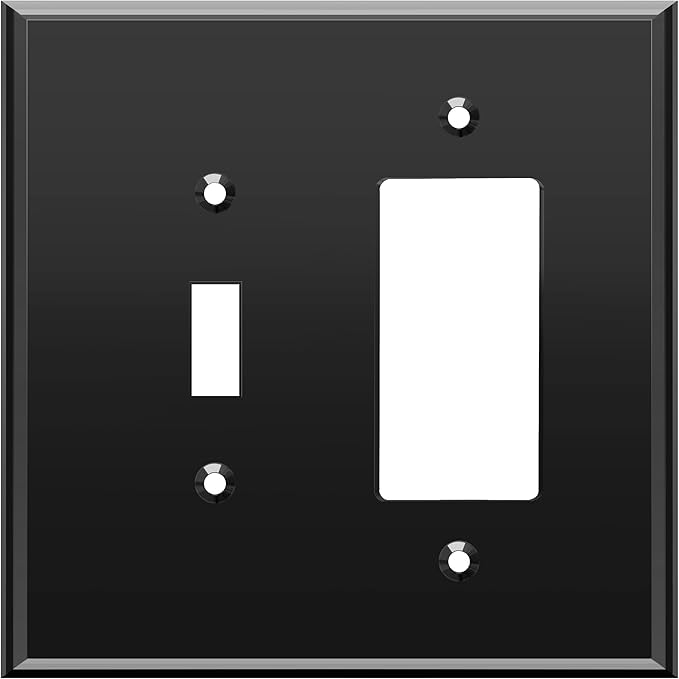 LIDER Reflective Acrylic Combination Wall Plate, Mirrored Double Switch Plate, Combo Toggle Switch and Decorator Outlet Cover, Acrylic Glass, Oversized 2-Gang 5.25" x 5.25", LWP-1131O-ABK, Black