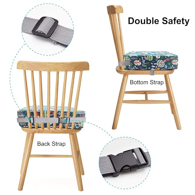 Dining Chair Heightening Cushion Portable Dismountable Adjustable Highchair Booster for Baby Toddler Kids Infant Washable Thick Chair Seat Pad Mat (Green Forest)