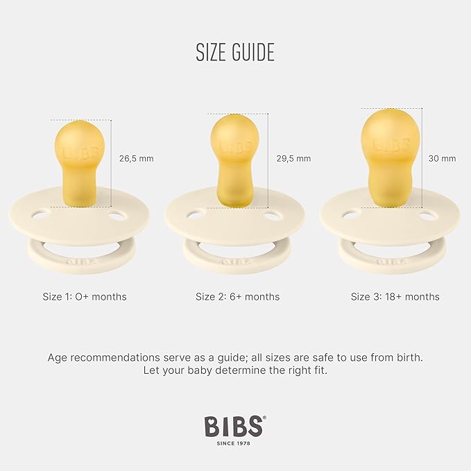 Bibs Colour Pacifier 2-Pack | BPA Free Soother, Round Nipple. Natural Rubber Latex,