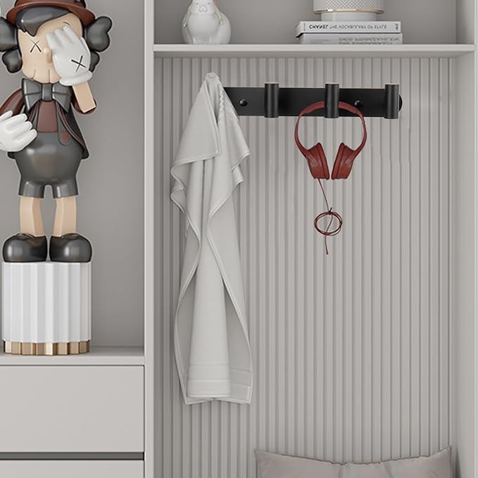 Coat Hook Rack, Wall Mounted Coat Rack with 4 Hooks, Heavy Duty Towel Hooks Rack Wall Hooks for Hanging Clothes Jacket, Stainless Steel Coat Hanger for Bathroom Entryway Mudroom(Matte Black)