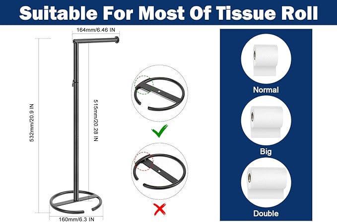 NearMoon Bath Toilet Paper Holder Stand- Modern Tissue Roll Holder Standing with Balanced Base, Rustproof Toilet Roll Holder for Bathroom/Kitchen Countertop (Matte Black, Metal Base)