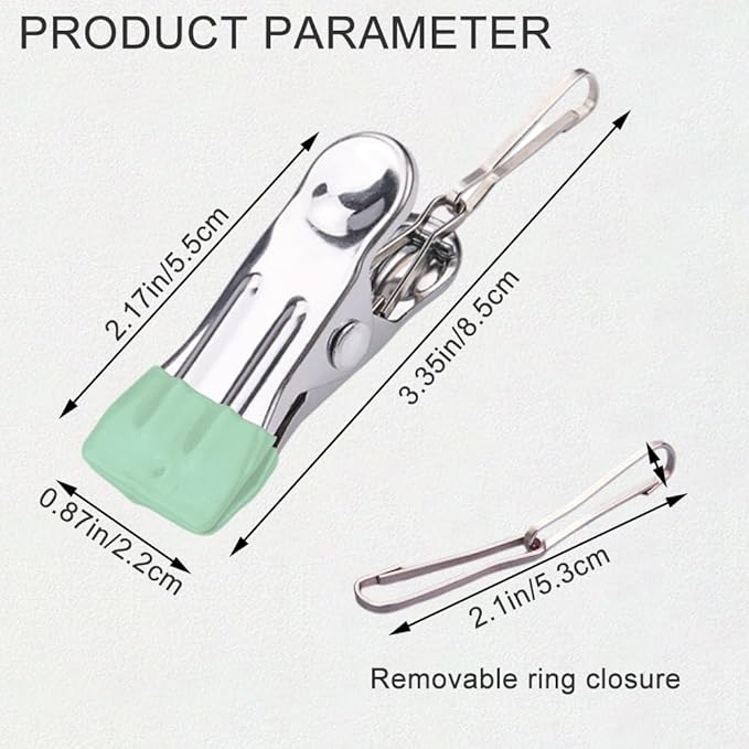 Multipurpose Heavy Duty Stainless Steel Clothespins, Clothes Pins for Laundry, Towel Drying Clips, Outdoor Clothespins for Socks, Towels, Snacks, Photo(30, Light Green)