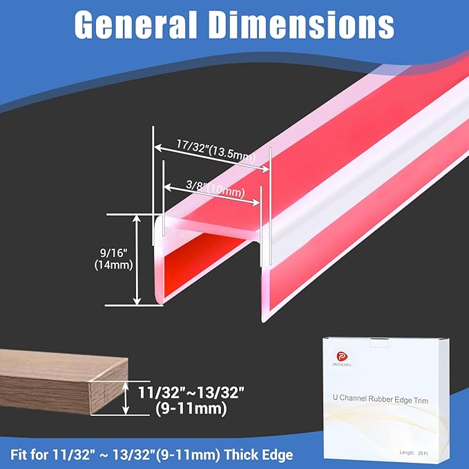 Clear Rubber Edge Trim, Self-Adhesive Clear Edge Guard, Edge Protector for Plywood, Glasses or Flexi-Glass, Silicone Rubber Material, White Color, Fit 3/8"(10mm), Deep U Channel Edge Trim