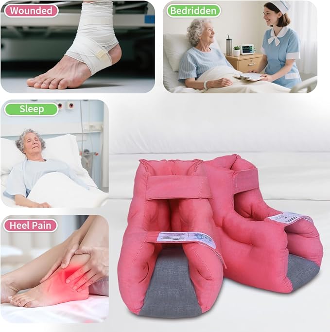 EZ Assistive 2pcs Heel Protector Cushion Foot Pillow Remove Pressure and Bedsores, Heel Protectors for Pressure Sores for Heal Protection, Red