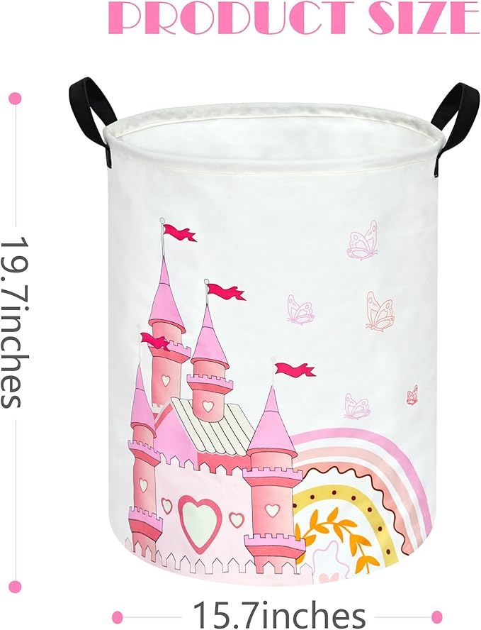MAIZMZ Kids Hamper Pink Castle Storage Bins Organizer Toy Box Laundry Basket Large Canvas Collapsible Chest for Home/Dorm/Kitchen/Pet/Office/Closet/Shelf/Gift Baskets