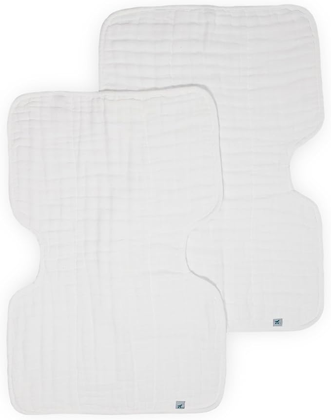 Little Unicorn 100% Natural Organic Cotton Burp Cloth 2 Pack | Ultra-Absorbent & Soft Muslin Fabric | Larger Size & Ergonomic Design (White + White)