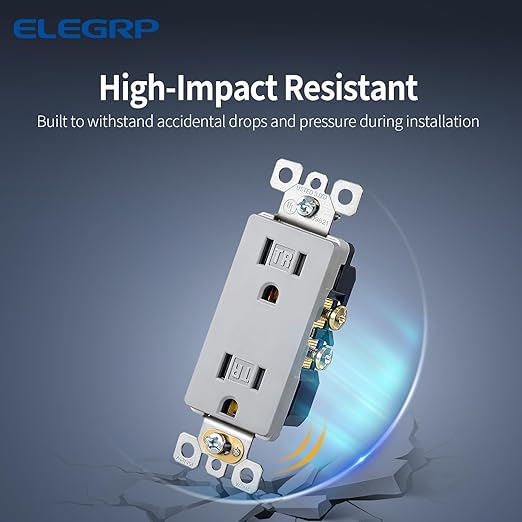 ELEGRP Matte Gray Decorator Electrical Wall Receptacle Outlet, TR Tamper Resistant Outlet, 15A 125V, 2 Pole 3 Wire, NEMA 5-15R, Self-Grounding, UL Listed, 5 Pack
