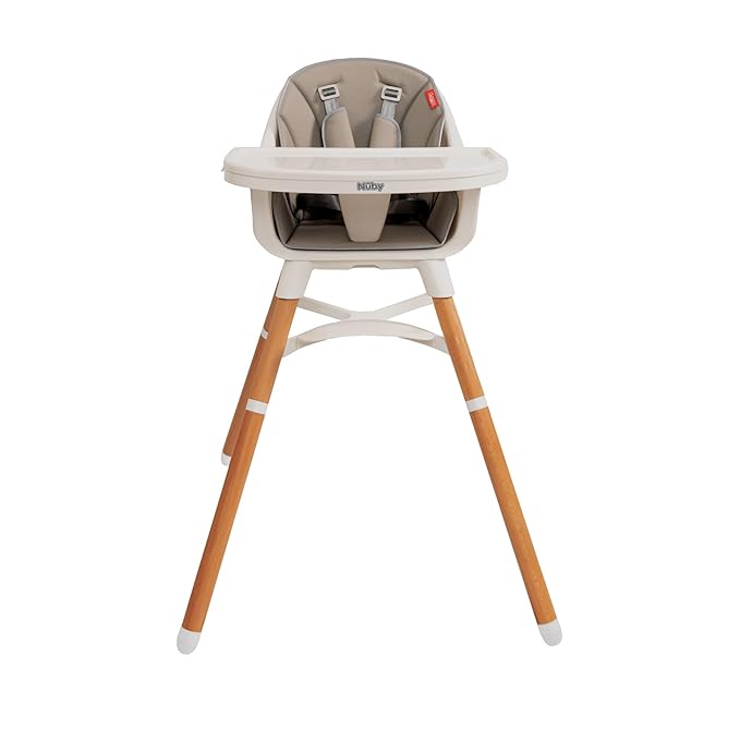 Nuby 4-in-1 Baby High Chair Seat with Removable Tray - 6+ Months to 3 Years - Adjustable Toddler Chair for Eating - Holds Up to 60 lbs - Gray