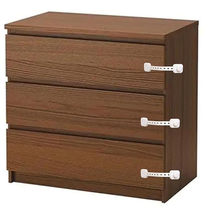 Fursafe&Q Child Safety Cabinet Proofing, Baby Cabinet Locks Adhesive Adjustable Child Safety Strap Locks Drawer Fridge Ovens Toilet Latches No Screws for Furniture Kitchen White 12 Pack