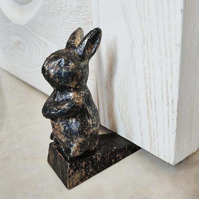 Cast Iron Door Stop, Cute Decorative Rabbit Door Stopper, Heavy Duty Door Stop Wedge for Home and Garden with Powerful Resistance - Rustic Red Brown