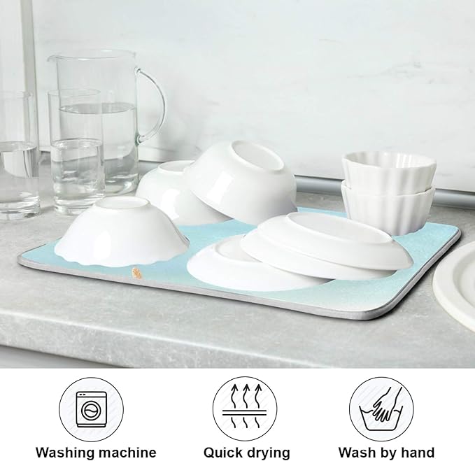 Summer Starfish Sandy Dish Drying Mat Seaside Coast Dry Pad Bottle Dryer Rack Kitchen Decor absorbent Easy Clean Drainer Mats for Kitchen Counter Sinks 18"x24"