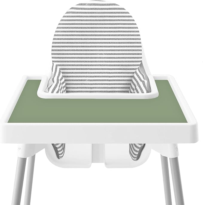 High Chair Placemat for IKEA Antilop Baby High Chair, 2 Packs Stain Resistant Non-Slip Toddler Silicone High Chair Place Mats Eating Table Mat (Sage/Gray)