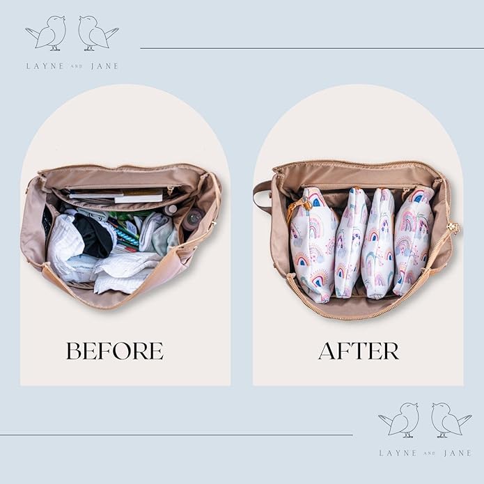Diaper Bag Organizing Pouches (Set of 4) - Rainbow Organizer With Waterproof Lining - Baby Clutch, Wet Bag, Mama Bag, Snacks Insert