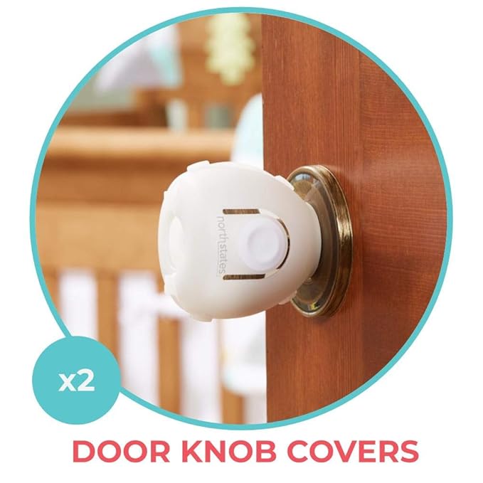 Toddleroo by North States Childproofing Starter Set 2 Door Knob Covers, 34 Plug Protectors, 10 Drawer & Cabinet Latches. Baby-Proof with Confidence (46 Piece Set, White)