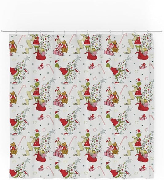 Grinch Holiday Christmas 13-Piece Shower Curtain Set, 72 x 72 Inch Fabric Curtain with Hooks, Bathroom Decor, Machine Washable, (100% Officially Licensed Product) by Franco Collectibles