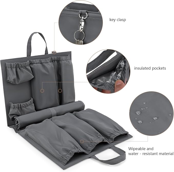 Lmbabter Removable Organizer Insert with Insulated Pocket,Updated Diaper Bag with 11 Total Pockets&Changing Pad, Handbag Tote Bag for Women Mommy Nurse (Dark Grey)