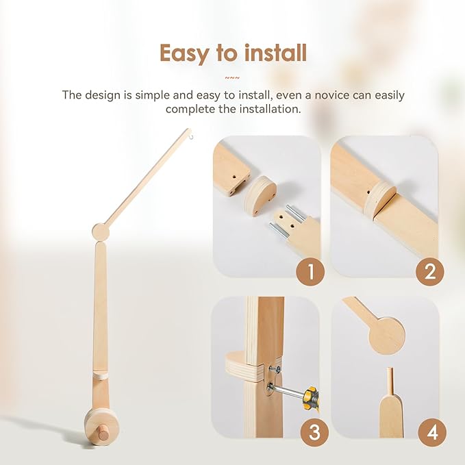 HI BABY MONMENT Crib Mobile Arm - Baby Mobile Hanger with 2-Height Settings Adjustable, Stabilizing Attachment for Added Safety, Mobile Arm for Crib, Sturdy & Secure Design for Nursery Mobile