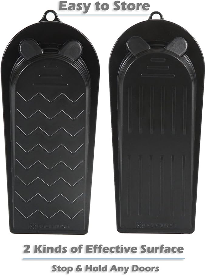 4-Pack Premium Door Stoppers with 2-in-1 Soft Rubber & Hard Plastic Design - Heavy Duty Wedge Stops for Floor Gaps, Child & Finger Safety, Fits Carpet/Tile/Hardwood Floors (Black)