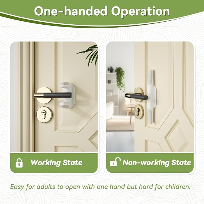 EUDEMON 2 Pack Updated Baby Safety Door Lever Lock, Door Handle Lock for Children & Pets, Child Proof Door Latch Lock, Revolve for 180°, Easy to Operate in Two Directions (White)