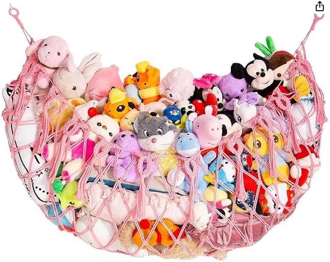 YECAYE Stuffed Animal Net, Room Decor Stuffed Animal Hammock, Upgraded 60 Inch for All Plush Dolls Organizer, Plushies Storage with Fully Handwoven Tassel, Fairy Pink (1 pack) Mesh Bags