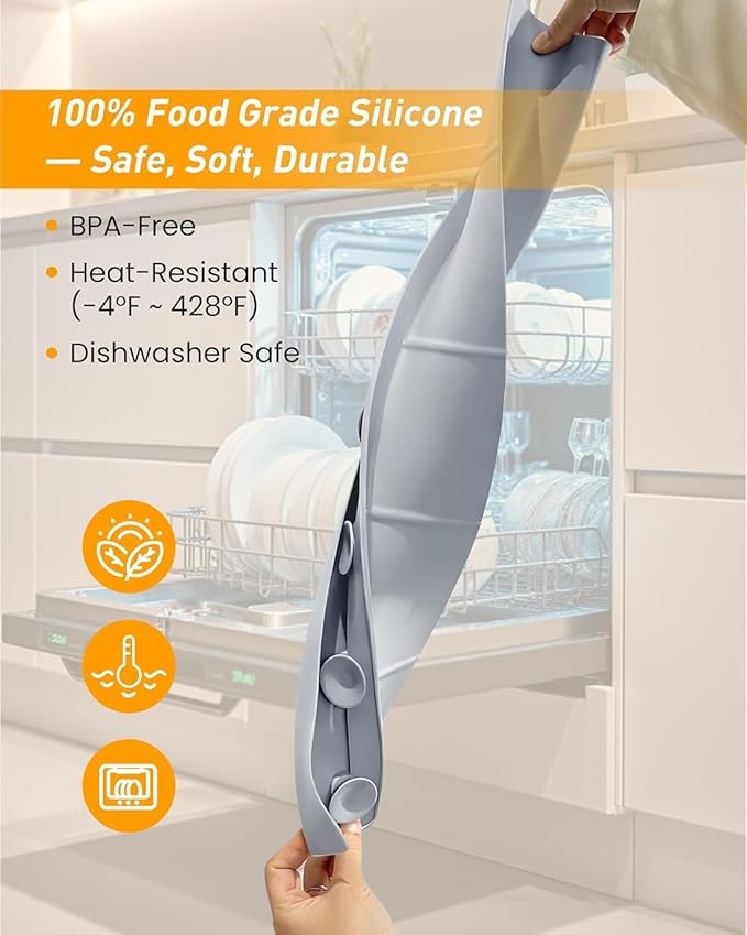 Kitchen Sink Splash Guard 18" Silicone Water Guard with Strong Suction Cups, Faucet & Countertop Protector, Bathroom & Sink Edge Splash Guard Strip, Easy Install, Dishwasher Safe-Grey